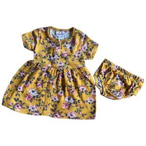 Girls Sz 18 Months Yellow Floral Dress & Bloomers 2 Pc Set LITTLE LASS